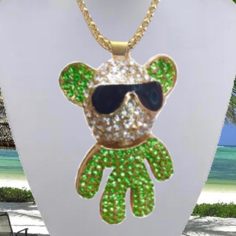 GREEN-CLEAR CRYSTAL BEAR SUNGLASSES - Picture 7 of 7